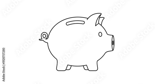 Outlined piggy bank illustration savings concept on white background