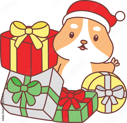 Cute christmas set of hamster sticker with activity. Hamster 