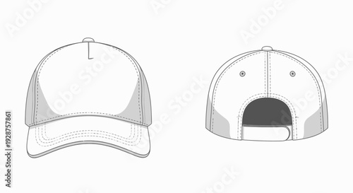 Clean vector illustration of a white baseball cap in front and back view