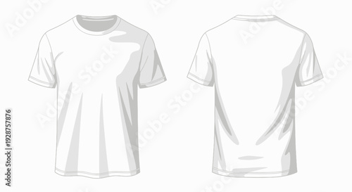 Front and back view of blank white t shirt mockup isolated on white background
