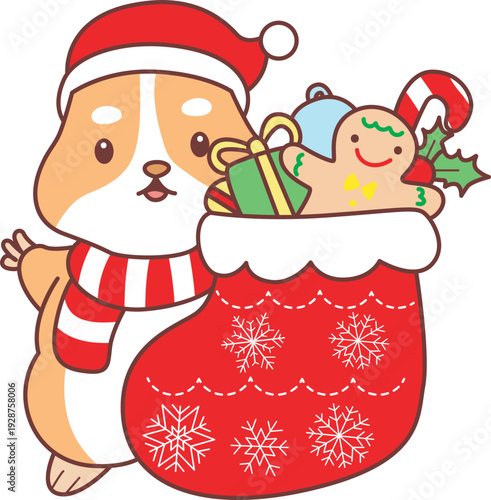 Cute christmas set of hamster sticker with activity. Hamster 