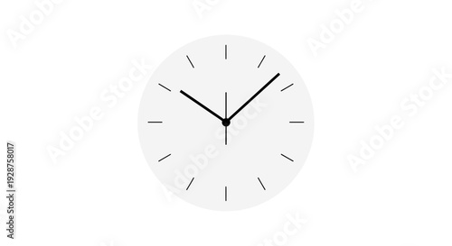 Minimalist clock face illustration simple design with black hands on white