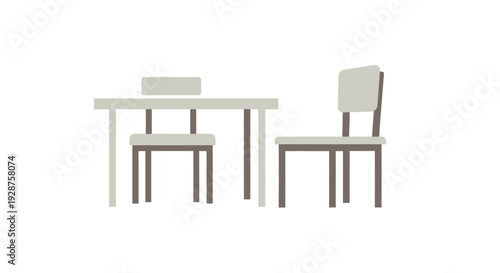 Minimalist table and chairs illustration on white background suitable for design projects