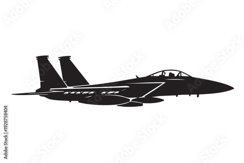 Fighter Jet Silhouette Side View, Vector Illustration, Isolated on White Background