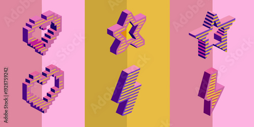Abstract geometric shapes in pink yellow and purple hues arranged in a vibrant composition