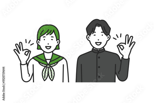 OKサイン,学生男女