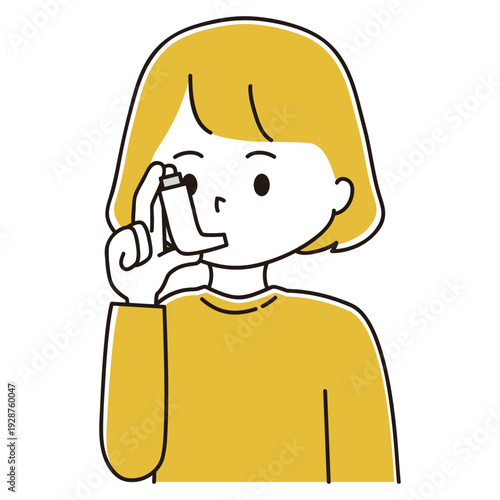 吸入器をつかう女性のイラスト