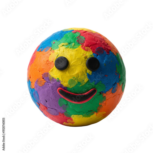 Colorful Play Dough Smiley Face Globe on Black Background