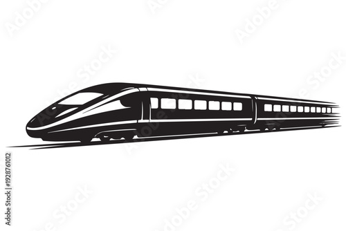 High Speed Train Silhouette Side View, Vector Illustration, Isolated on White Background