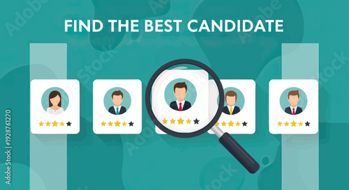 Magnifying Glass Examining Candidate Profile.