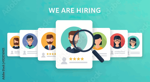 Recruitment Process with Magnifying Glass on Profile.