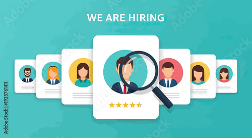 Recruitment Process with Magnifying Glass on Profile.