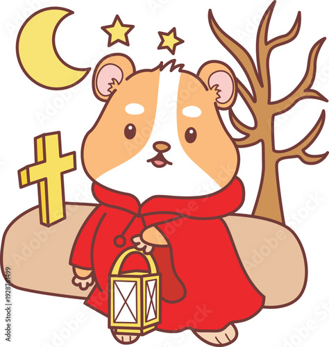 Cute halloween set of hamster sticker with activity. Hamster 