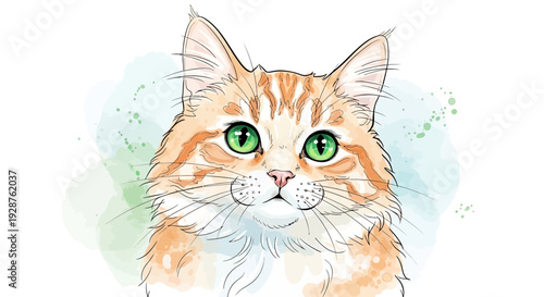 An adorable young white kitten with fluffy fur and striking blue eyes looks forward in a beautiful domestic feline portrait