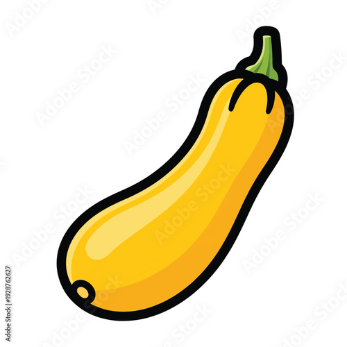 Illustration of a yellow squash with a green stem, vector graphic design