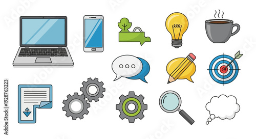 A comprehensive set of vector business icons featuring web, network, and technology symbols like cloud data, mobile phone communication, and laptop design elements for professional internet applicatio