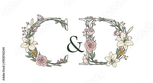 Vintage floral design featuring an ornate bouquet of flowers in a vase with a decorative leaf border and summer nature elements on a grunge vector illustration wallpaper