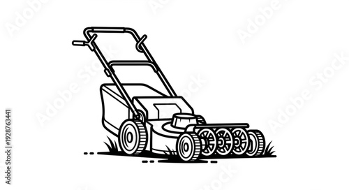 Detailed illustration of a lawnmower, perfect for garden maintenance and landscaping.