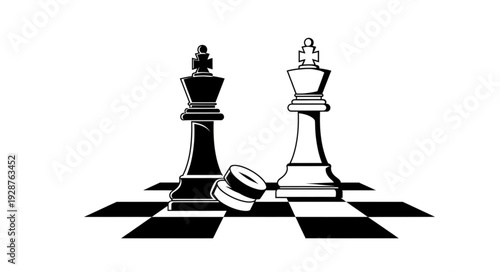 Chess game concept with kings and checkers on a checkered board.