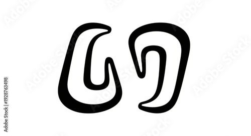 Abstract black and white design with two curved shapes, artistic and unique.