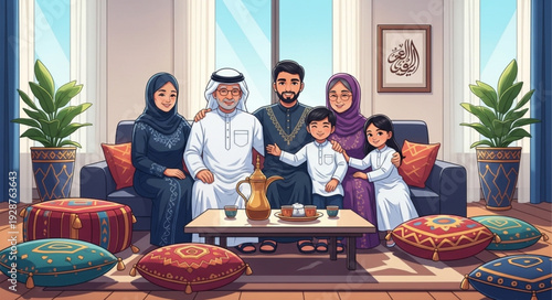 Family portrait capturing a moment of togetherness and cultural heritage.