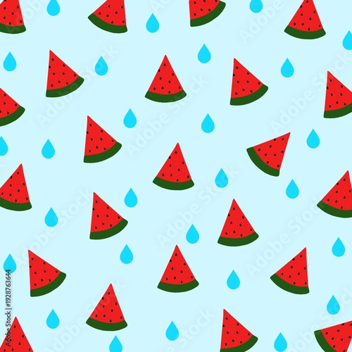 Seamless Watermelon and Water Drops Pattern – Cute Summer Background