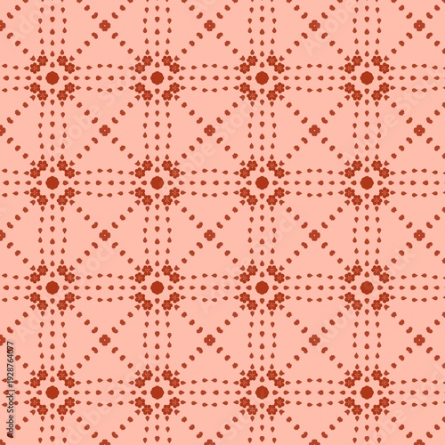 Seamless Terracotta Geometric Floral Pattern on Peach Background