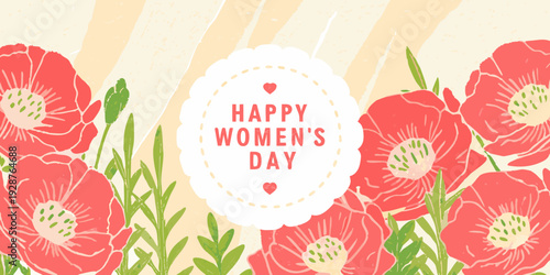 Festive women s day illustration with red poppies floral elements and celebratory text
