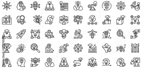 Innovation Hub glyph style icons collection. Vector illustrations .Innovation Hub, Creative Thinking, Startup Incubator, Brainstorming, Innovation Lab. Pro Vectors.