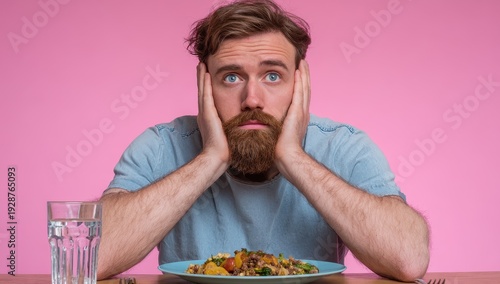 Image of a man disinterested in food symbolizing loss of appetite