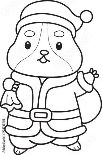 Coloring pages of Cute set of hamster sticker with christmas activity.  Outline of hamster 