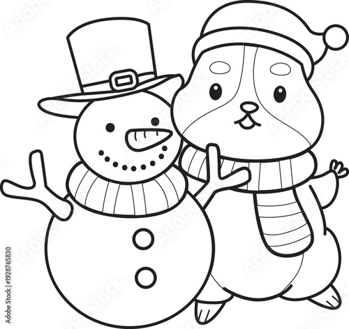 Coloring pages of Cute set of hamster sticker with christmas activity.  Outline of hamster 