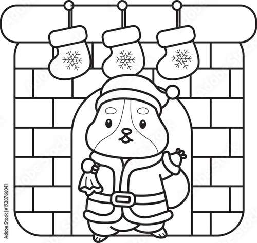 Coloring pages of Cute set of hamster sticker with christmas activity.  Outline of hamster 