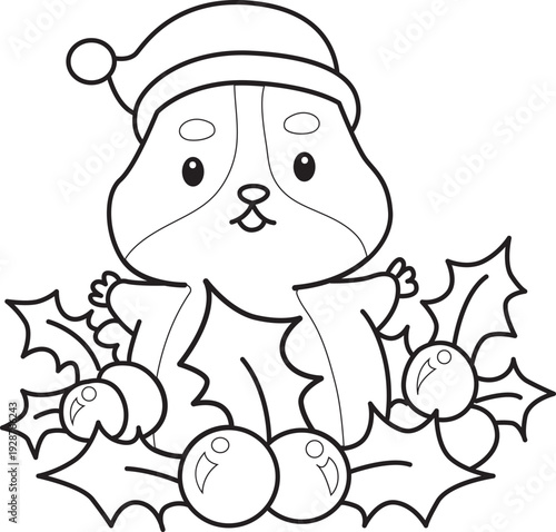 Coloring pages of Cute set of hamster sticker with christmas activity.  Outline of hamster 