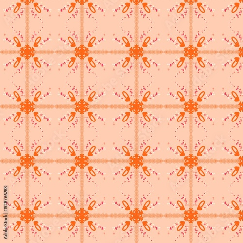 Orange Floral Ornamental Seamless Pattern on Soft Peach Background