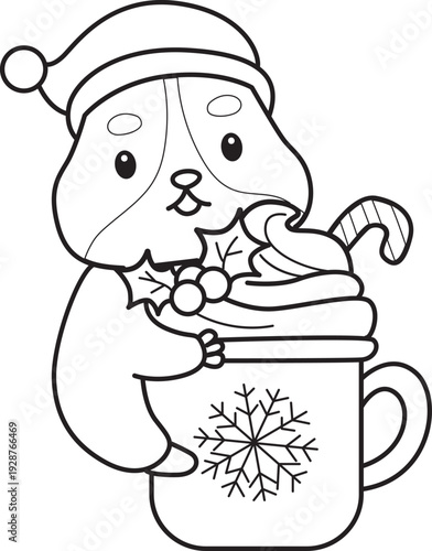 Coloring pages of Cute set of hamster sticker with christmas activity.  Outline of hamster 