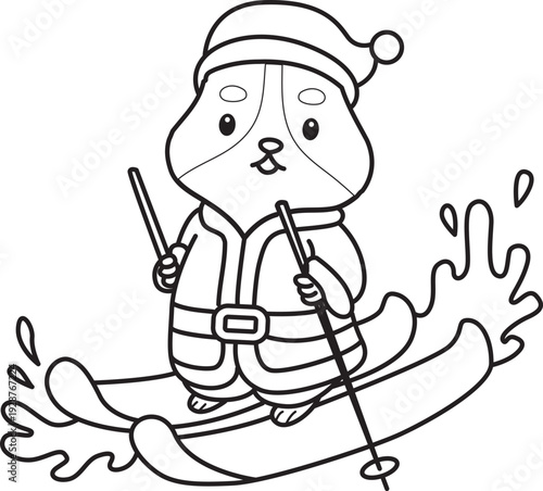 Coloring pages of Cute set of hamster sticker with christmas activity.  Outline of hamster 