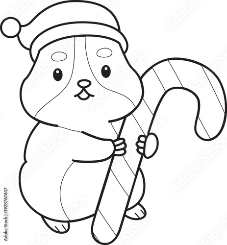 Coloring pages of Cute set of hamster sticker with christmas activity.  Outline of hamster 
