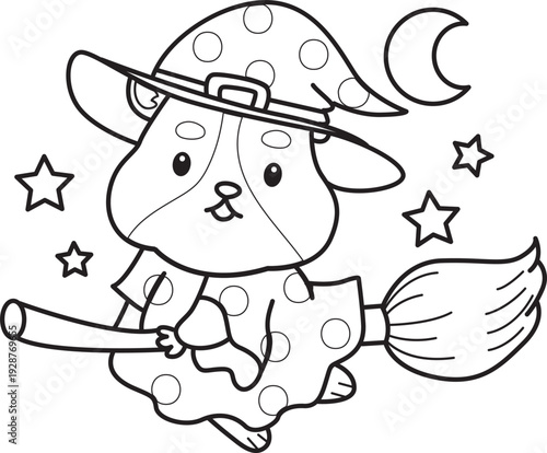 Coloring pages of Cute set of hamster sticker with halloween activity.  Outline of hamster 