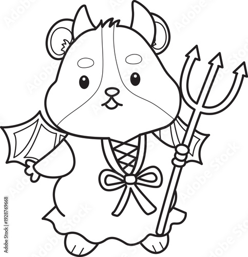 Coloring pages of Cute set of hamster sticker with halloween activity.  Outline of hamster 