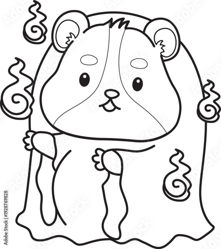Coloring pages of Cute set of hamster sticker with halloween activity.  Outline of hamster 