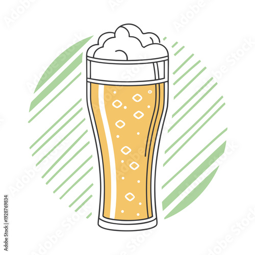 A tall glass filled with refreshing beer, topped with a frothy head, depicted in a modern illustration.