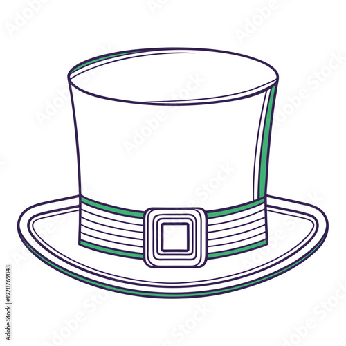 A stylized illustration of a leprechaun hat with a green band and buckle