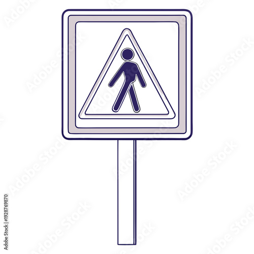 A pedestrian crossing sign displayed on a white background, cautioning viewers of a nearby crosswalk