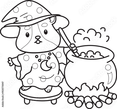 Coloring pages of Cute set of hamster sticker with halloween activity.  Outline of hamster 