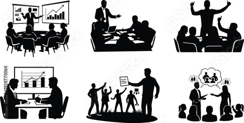 Business teamwork, strategy planning, corporate meeting, leadership training, group discussion, coaching session, team growth, performance analysis, success planning