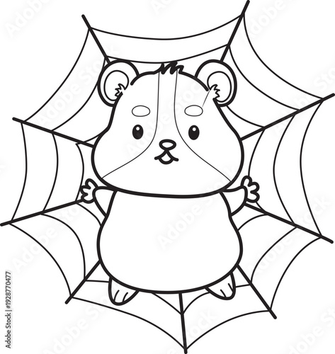 Coloring pages of Cute set of hamster sticker with halloween activity.  Outline of hamster 