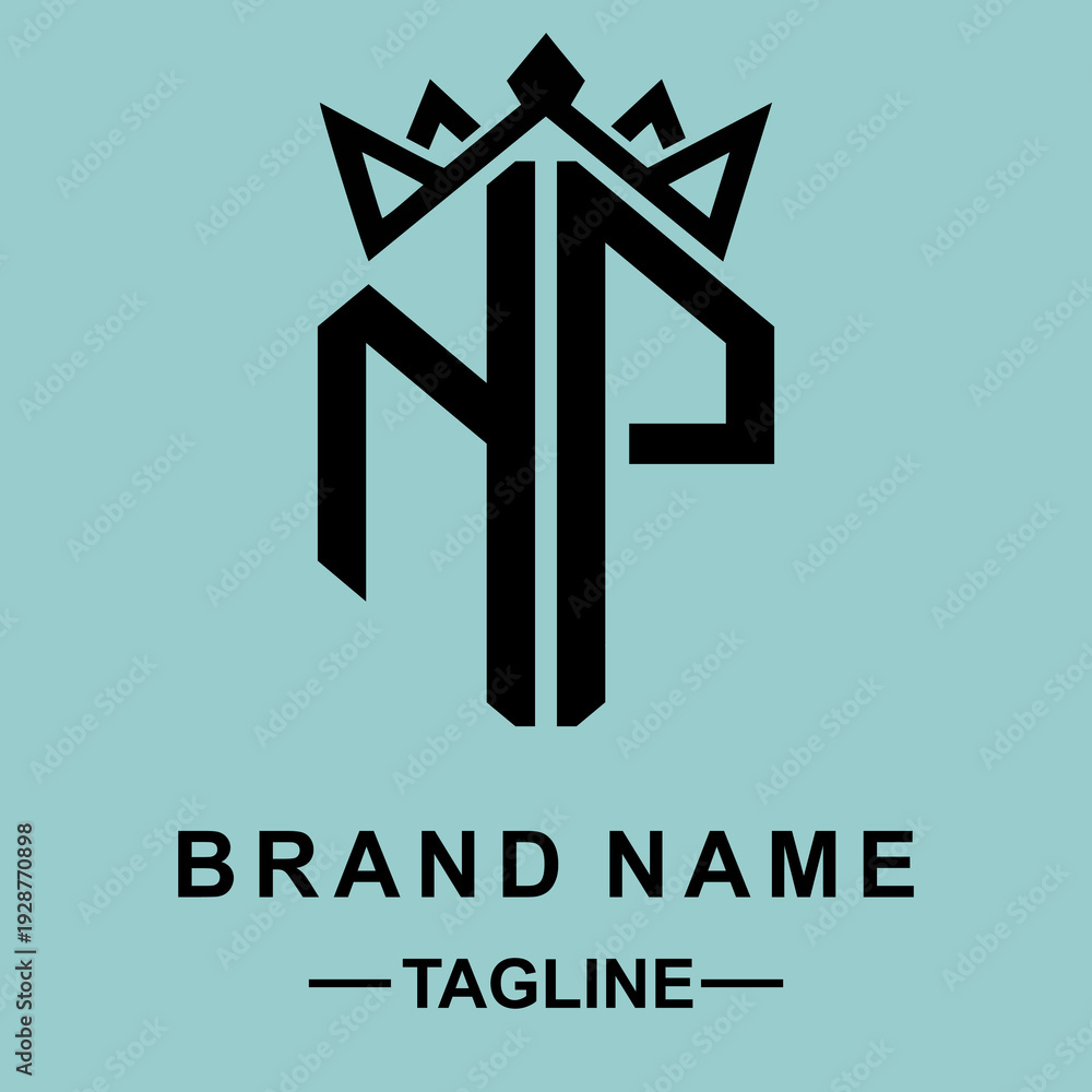 Fototapeta premium Elegant NP vector logo integrated with a minimalist crown. Perfect for premium fashion, law firms, and luxury brands seeking a sophisticated, regal identity.