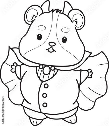 Coloring pages of Cute set of hamster sticker with halloween activity.  Outline of hamster 
