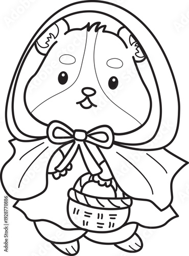 Coloring pages of Cute set of hamster sticker with halloween activity.  Outline of hamster 